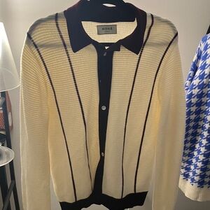 Cream and Black Men's Cardigan Sweater